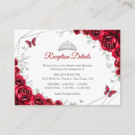 Carte D'accompagnement Quinceanera Red Silver Floral Details