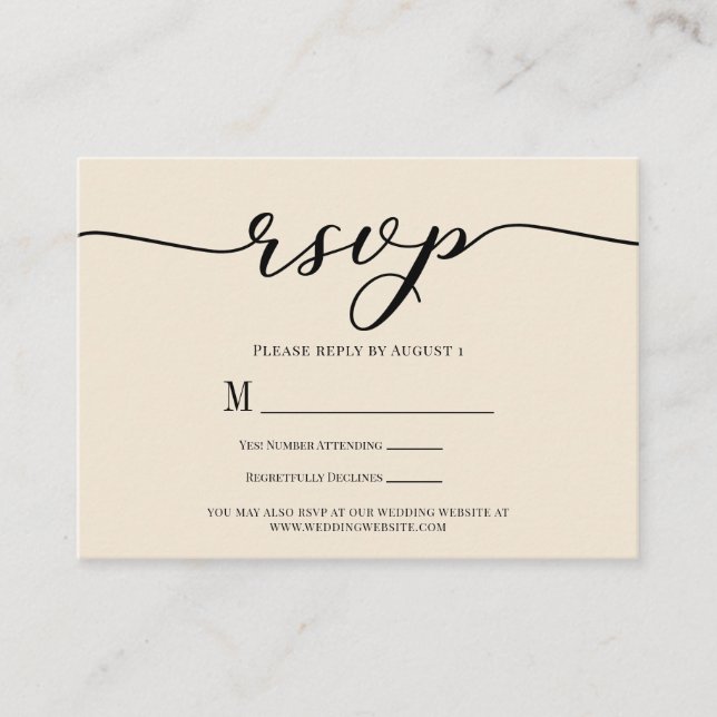 Carte D'accompagnement R.S.V.P. Mariage Répondre Boîtier Crème et noir (Devant)