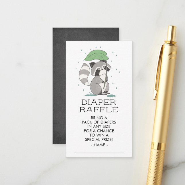 Carte D'accompagnement Raccoon Woodland Baby shower Déchets Raffle Ticket (Devant/Arrière en situation)