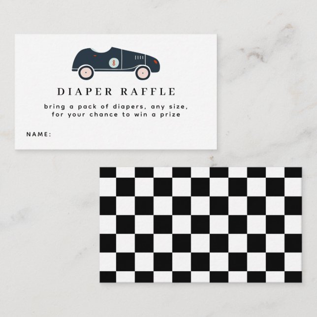 Carte D'accompagnement Race Car Baby shower Déchets Raffle Ticket (Devant / Derrière)