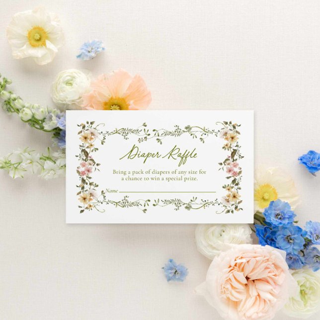 Carte D'accompagnement Raffle Baby shower de jardin (Diaper Raffle Ticket Baby in Bloom)