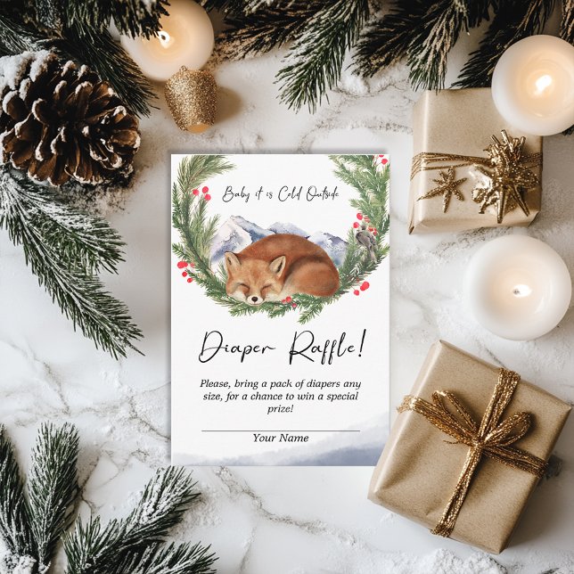 Carte D'accompagnement Raffle de couche d'hiver de Fox de bois à l'extéri (Cold Outside Woodland Fox Winter Diaper Raffle Enclosure Card)