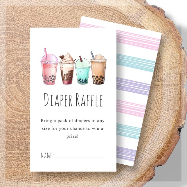 Carte D'accompagnement Raffle de couches | Baby shower Bubble Tea Boba (Créateur téléchargé)