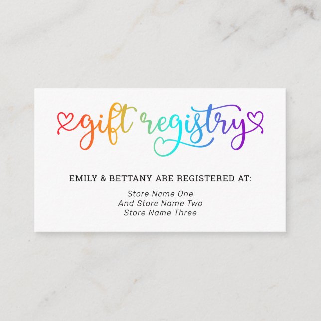 Carte D'accompagnement Rainbow Cute Hearts Cadeau Registre LGBT Mariage (Devant)