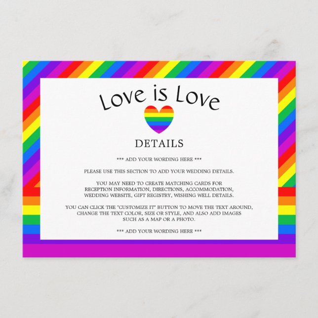 Carte D'accompagnement Rainbow Heart Love is Love Mariage Détail (Devant)