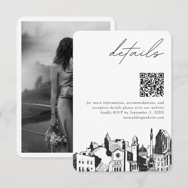 Carte D'accompagnement Raleigh Mariage moderne Détails QR Code (Devant / Derrière)