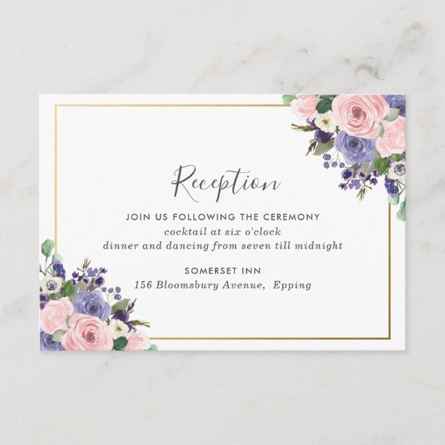 Carte D'accompagnement Réception Chic Blush Pink Lavender Floral Wedding (Devant)