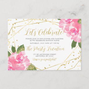 Carte D'accompagnement Réception de Bat Mitzvah Fleurs Roses Aquarelle Or