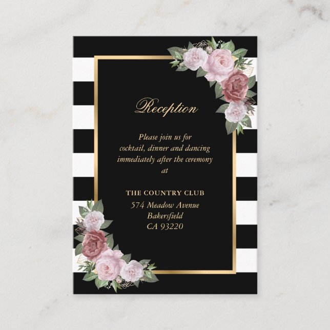 Carte D'accompagnement Reception de Floral Wedding Black White Blush (Devant)