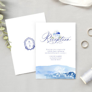 Carte D'accompagnement Réception de mariage à l'aquarelle à Santorin en G