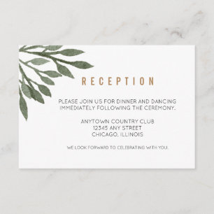 Carte D'accompagnement Réception de mariage à l'aquarelle de feuilles ver