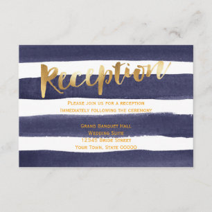 Carte D'accompagnement Réception de mariage à rayures aquarelles bleues e