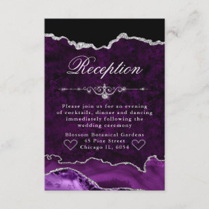 Carte D'accompagnement Réception de mariage agate pailletée violette et a