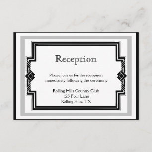 Carte D'accompagnement Réception de mariage Art Déco noir blanc argenté