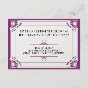 Carte D'accompagnement Réception de mariage Art déco violet de l'ère du J