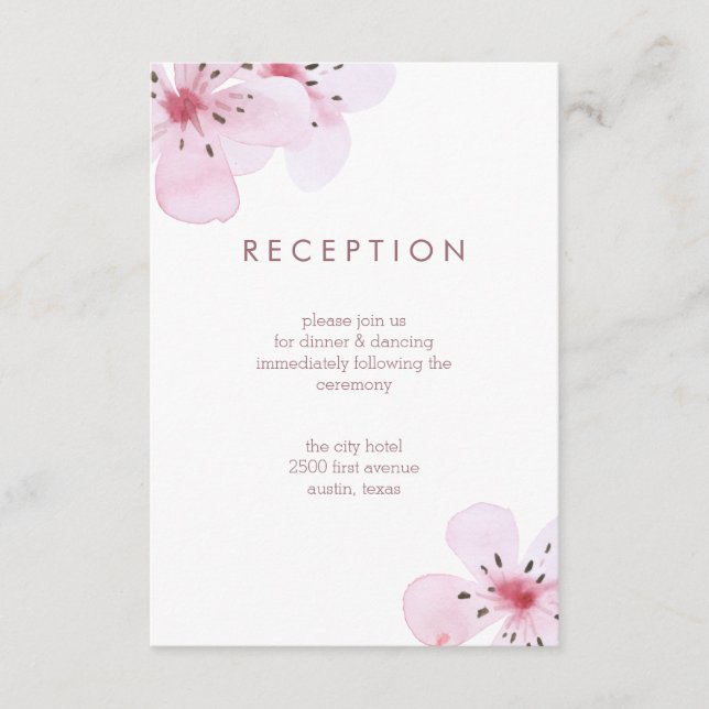 Carte D'accompagnement Réception de mariage aux cerisiers en fleurs chic (Devant)