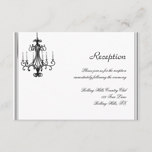 Carte D'accompagnement Réception de mariage avec lustre Hollywood Glamour (Devant)