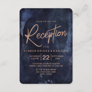 Carte D'accompagnement Réception de mariage bleu et Rose or Marine
