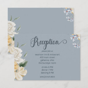 Carte D'accompagnement Réception de mariage bleu jaune et blanc floral