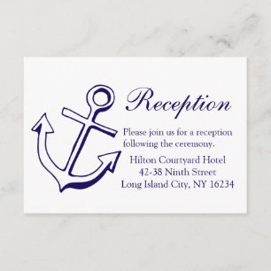 Carte D'accompagnement Réception de mariage bleu marine nautique Ancre de