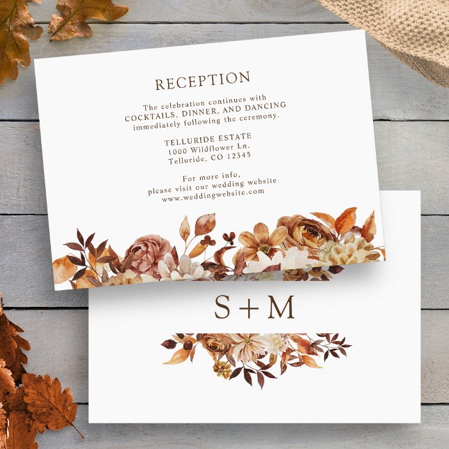 Carte D'accompagnement Réception de mariage botanique en terre cuite d'au (Fall Terracotta Botanical Wedding Reception Enclosure Card by Painted Paperie
)