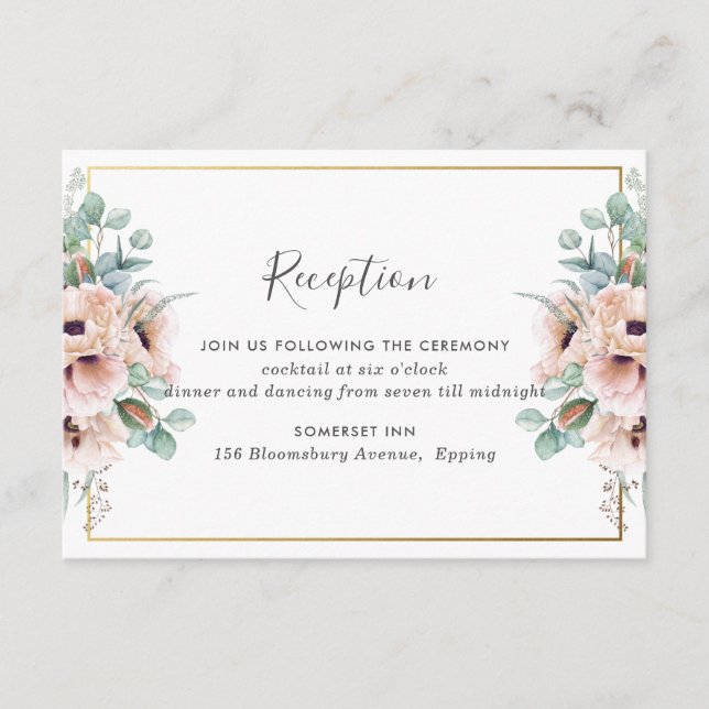 Carte D'accompagnement Réception De Mariage Chic Blush Dusty Rose Floral (Devant)