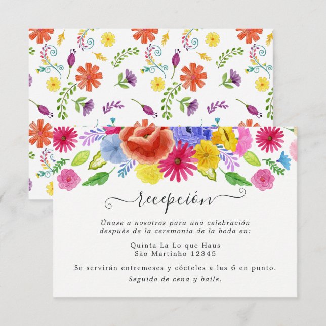 Carte D'accompagnement Réception de mariage de fête espagnole florale à l (Devant / Derrière)