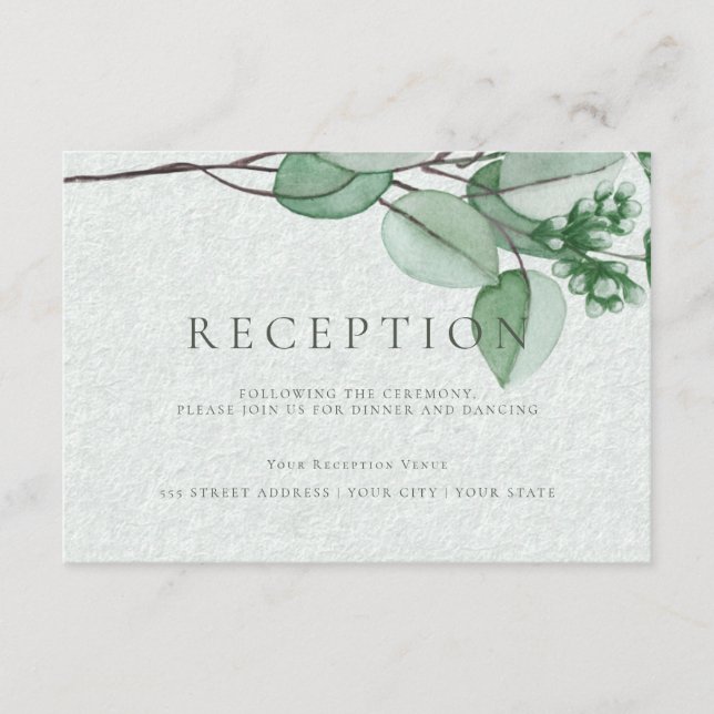 Carte D'accompagnement Réception de mariage | Élégant Eucalyptus Aquarell (Devant)