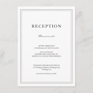 Carte D'accompagnement Réception de mariage élégante classique noir et bl