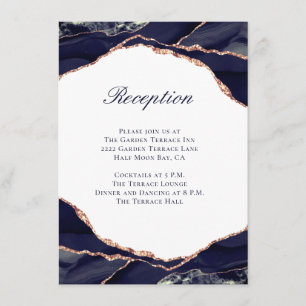 Carte D'accompagnement Réception de mariage élégante Navy Agate et or ros
