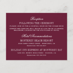Carte D'accompagnement Réception de mariage élégante rouge Bourgogne