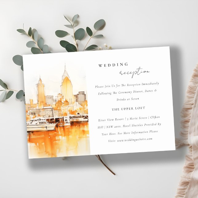 Carte D'accompagnement Réception de mariage élégante sur la skyline de Na (Créateur téléchargé)