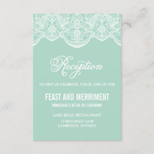 Carte D'accompagnement Réception de mariage en dentelle de brocart Menthe