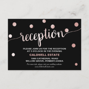 Carte D'accompagnement Réception de mariage en or et en verre noir rose I