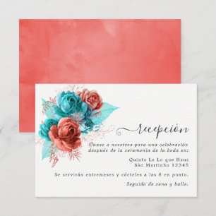 Carte D'accompagnement Réception de mariage espagnole Turquoise et Corail