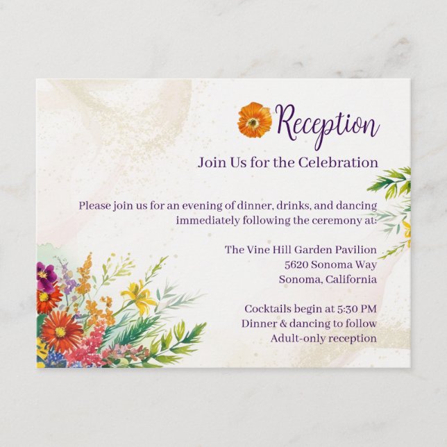 Carte D'accompagnement Réception de mariage fleur sauvage (Devant)