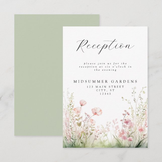 Carte D'accompagnement Réception De Mariage Fleur sauvage Délicate (Devant / Derrière)