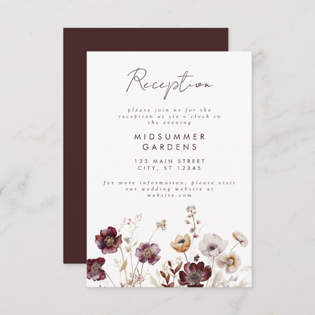 Carte D'accompagnement Réception De Mariage Floral Automne (Devant / Derrière)