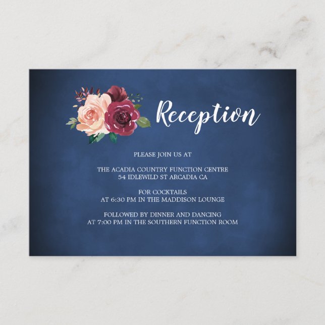 Carte D'accompagnement Réception de mariage floral des Roses de la Marine (Devant)