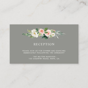 Carte D'accompagnement Réception De Mariage Floral Gris Blush