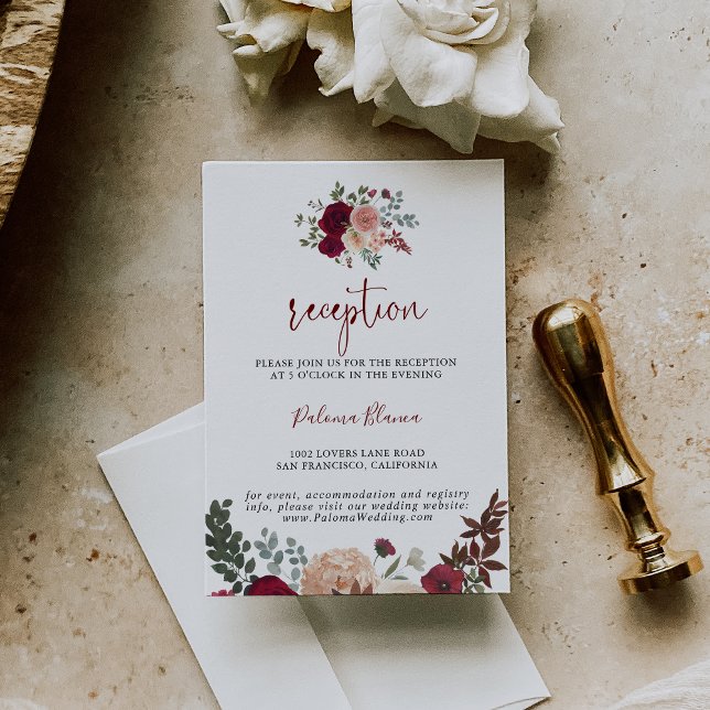 Carte D'accompagnement Réception De Mariage Florale Burgundy Rose (Créateur téléchargé)