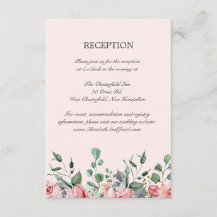 Carte D'accompagnement Réception de mariage florale Elizabeth Pink