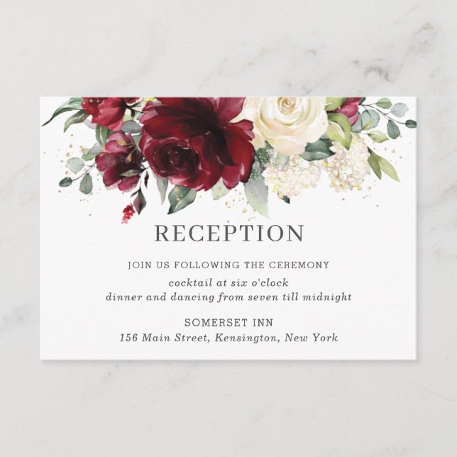 Carte D'accompagnement Réception de mariage florale en ivoire de Bourgogn (Devant)