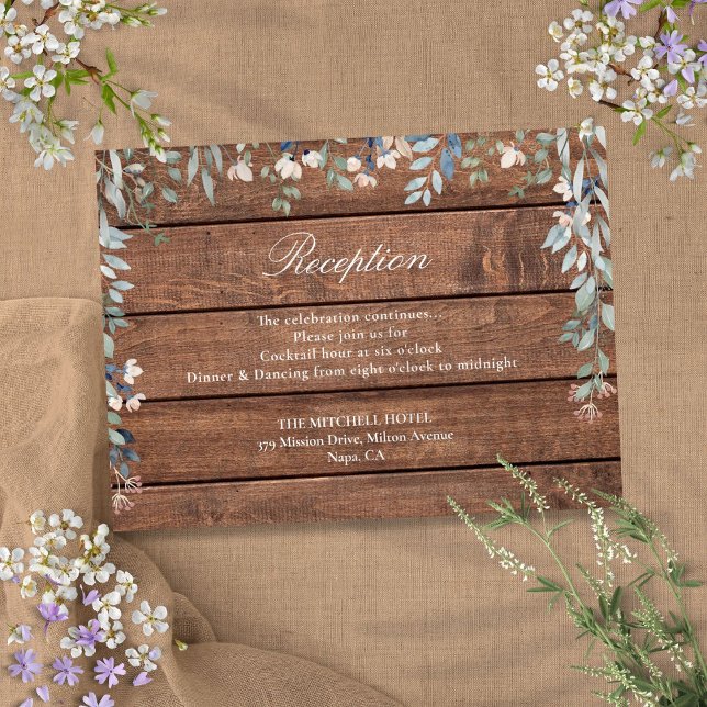 Carte D'accompagnement Réception De Mariage Florale Fleur sauvage En Bois (Rustic Wood Wildflowers Floral Wedding Reception Enclosure Card)