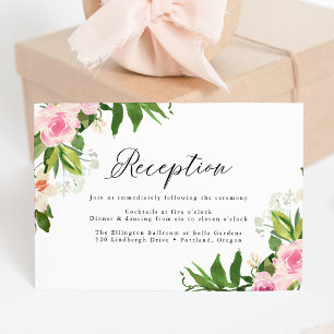 Carte D'accompagnement Réception de mariage florale rose tendre