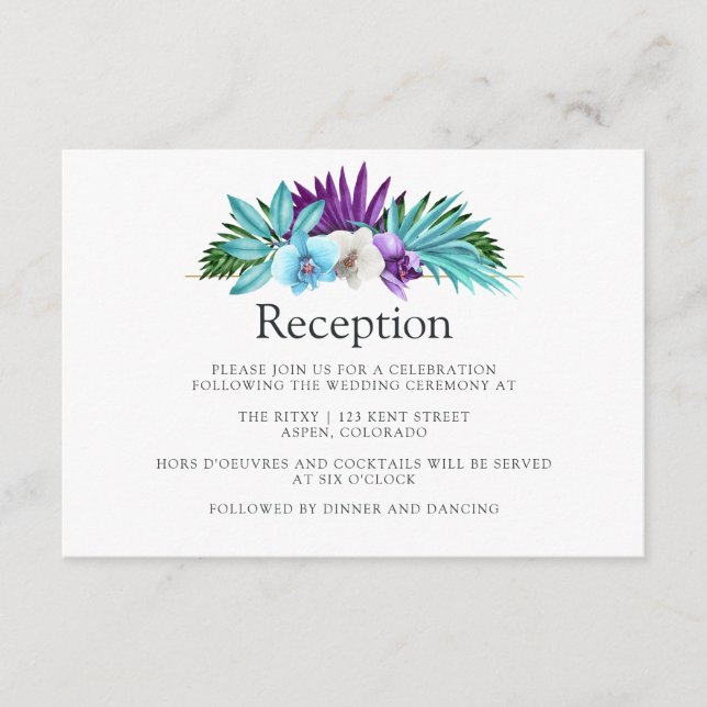 Carte D'accompagnement Réception de mariage géométrique d'orchidées tropi (Devant)