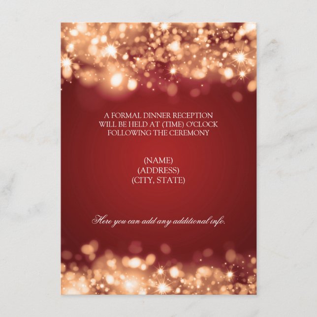 Carte D'accompagnement Réception de mariage lumières scintillantes or (Devant)