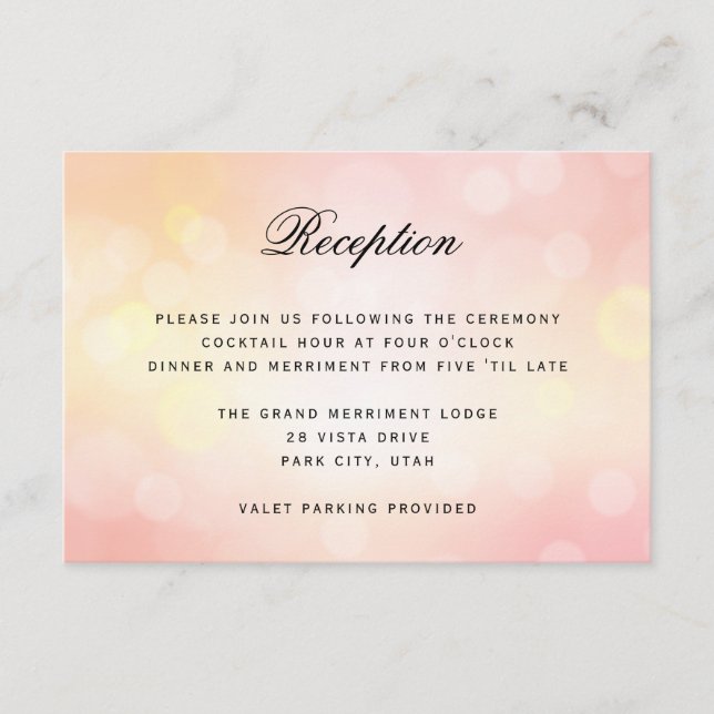 Carte D'accompagnement Réception de mariage Luxe Rose Bokeh Paillettes Lu (Devant)