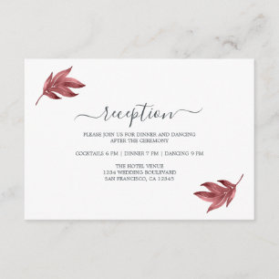 Carte D'accompagnement Réception De Mariage Minimale Chic Feuille Bourgog