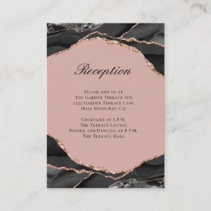 Carte D'accompagnement Réception de mariage moderne Agate noir or rose